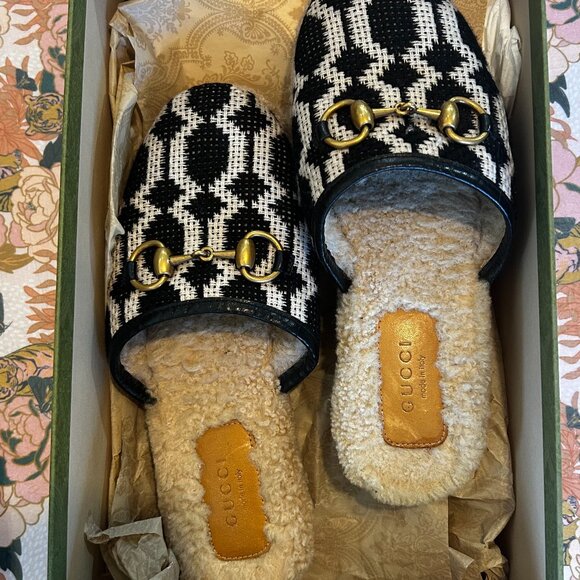 Gucci Fria Shearling Horsebit House Slippers